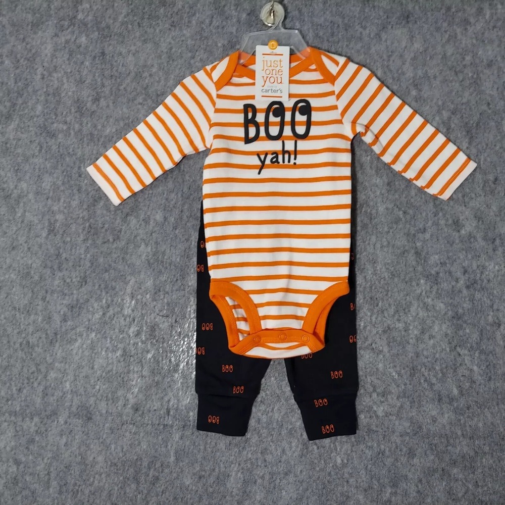 Carters Baby Outfit 3M Orange Boo Pumpkin One Piece Pants Halloween Fall Newborn